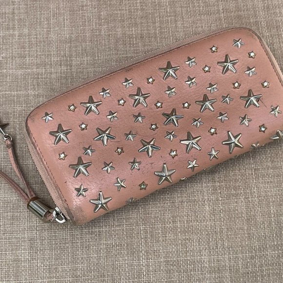 Jimmy Choo Clutch Nellie Star Studded Leather Zip Around Long Wallet Made Italy - Picture 2 of 12